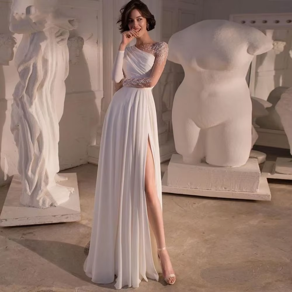 Robes De mariée en mousseline De soie personnalisées, sans bretelles, asymétrique épaule dénudée, fe