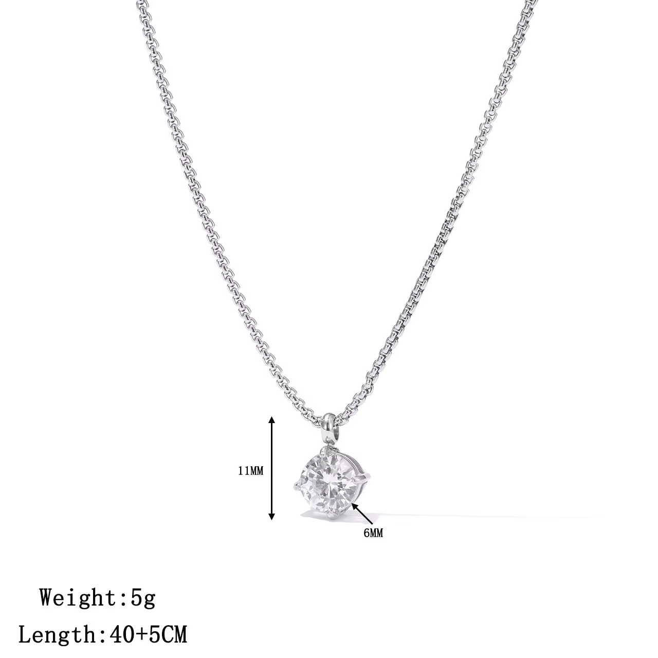 Collier pendentif solitaire en acier inoxydable – Bijoux minimalistes incrustés de cristal doré/arge