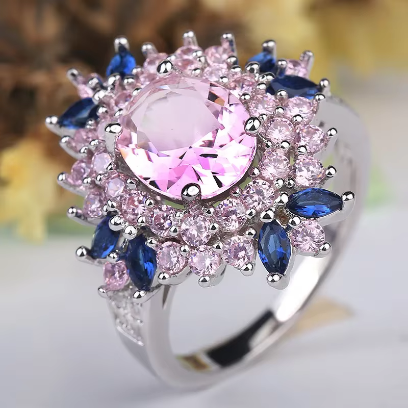 Bague en argent regardé 925 pour femme, bijoux, pavé bleu, fleur, cadeau de mariage, mode, véritable