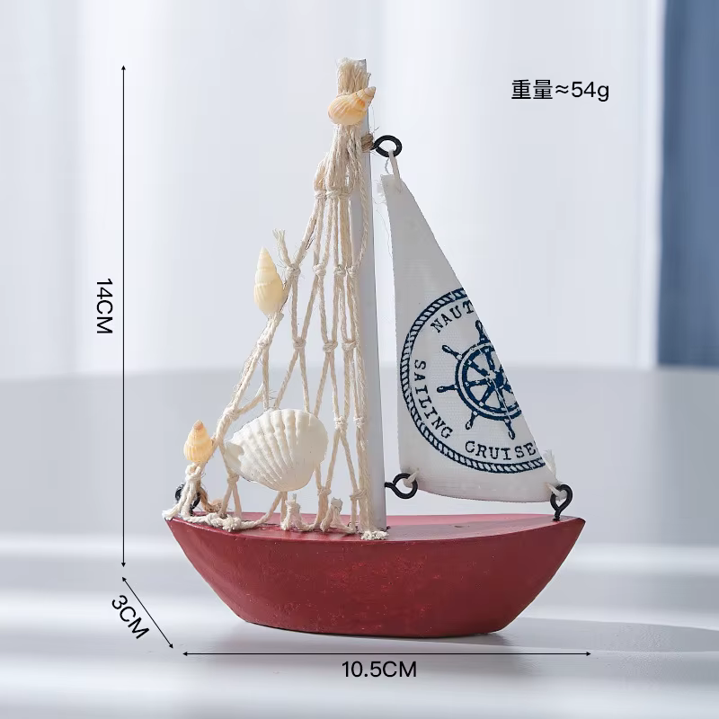 Mini modèle de voilier en bois, décoration d'intérieur, conception nautique de plage, bleu marine et