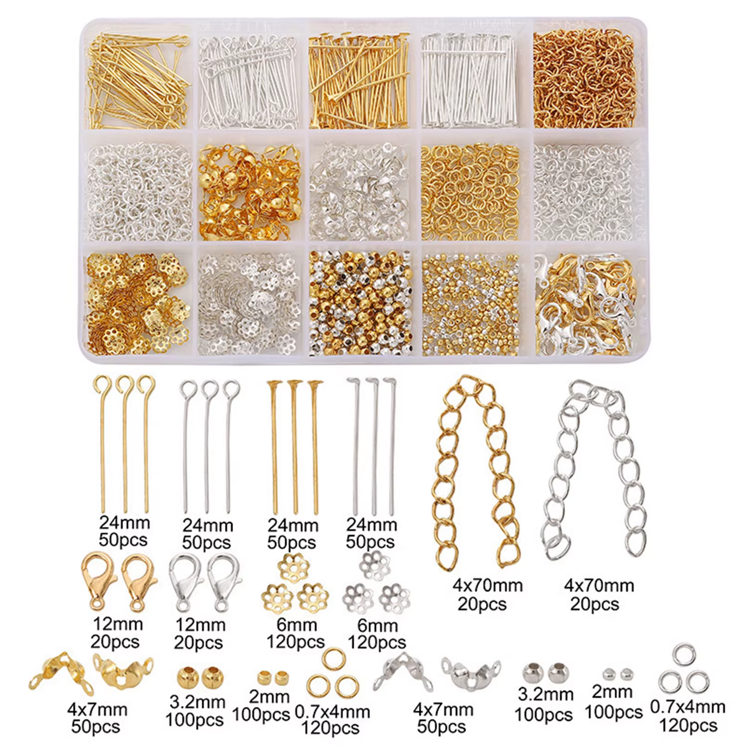 Kit de fabrication de bijoux, 1260 pièces/ensemble, boucles d'oreilles, collier, fermoirs en forme d