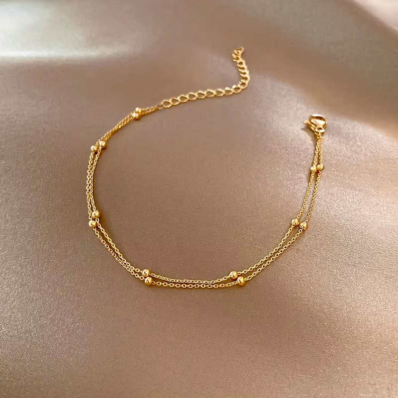 Bracelet à petites perles rondes en argent Sterling 925 et or pour femmes, rétro, Double couche, bij