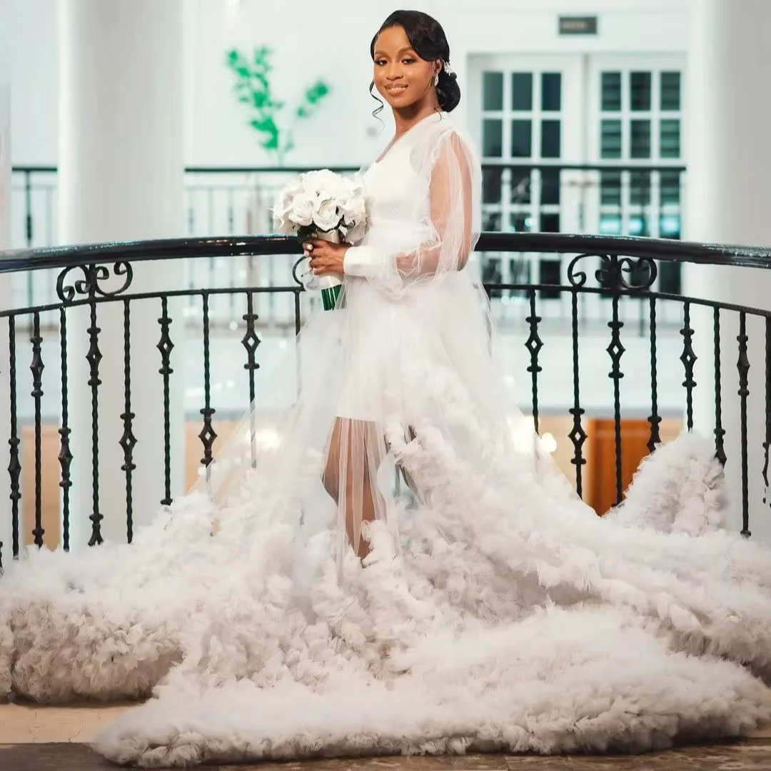 Robe de Mariée 2 Pièces en Tulle Personnalisé, Tenue de Plage à Volants, pour Patients, pour Séance 