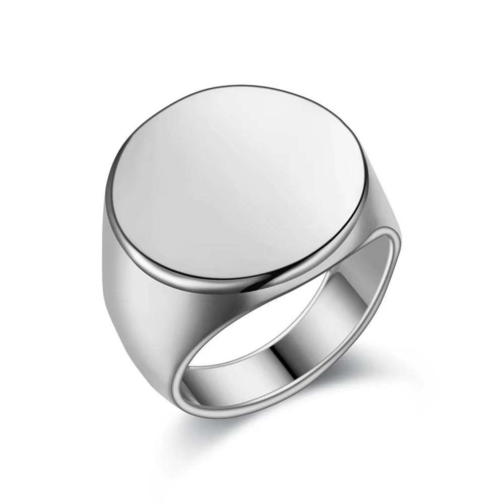 Bague chevalière personnalisée avec nom gravé, Logo, bijoux ronds en acier inoxydable pour hommes, p