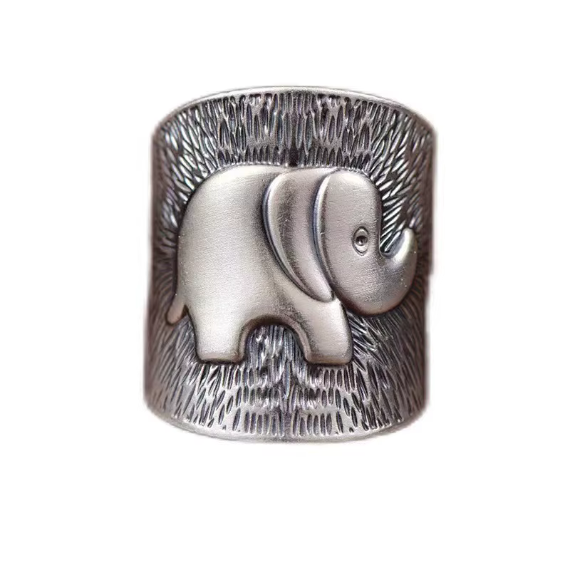 Bague large en forme d'éléphant rétro pour femmes et hommes, couleur argent, Style ethnique Vintage,