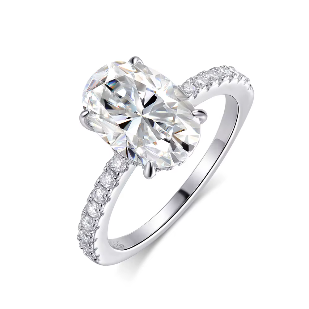 Bague de fiançailles en Moissanite pour femmes, coupe ovale, 4,5 ct, plaqué argent S925, or 18 carat