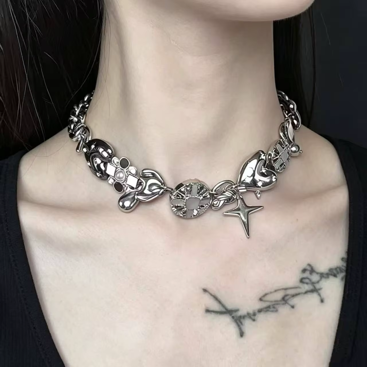 Collier ras du cou tendance pour femme, collier étoile gothique en alliage, bijoux fantaisie, vente 
