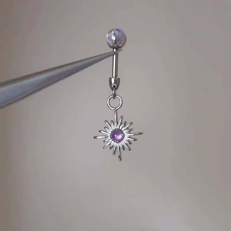 Boucles d'oreilles Punk en acier inoxydable pour femmes, pendentif soleil, os d'oreille, cristal vio