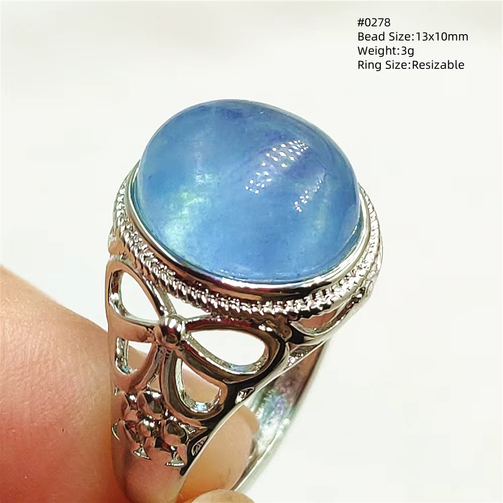 Bague Aigue-Marine Bleu Naturel, Clip Réglable, Bijoux Aigue-Marine, Argent Clair, Pierre Précieuse,