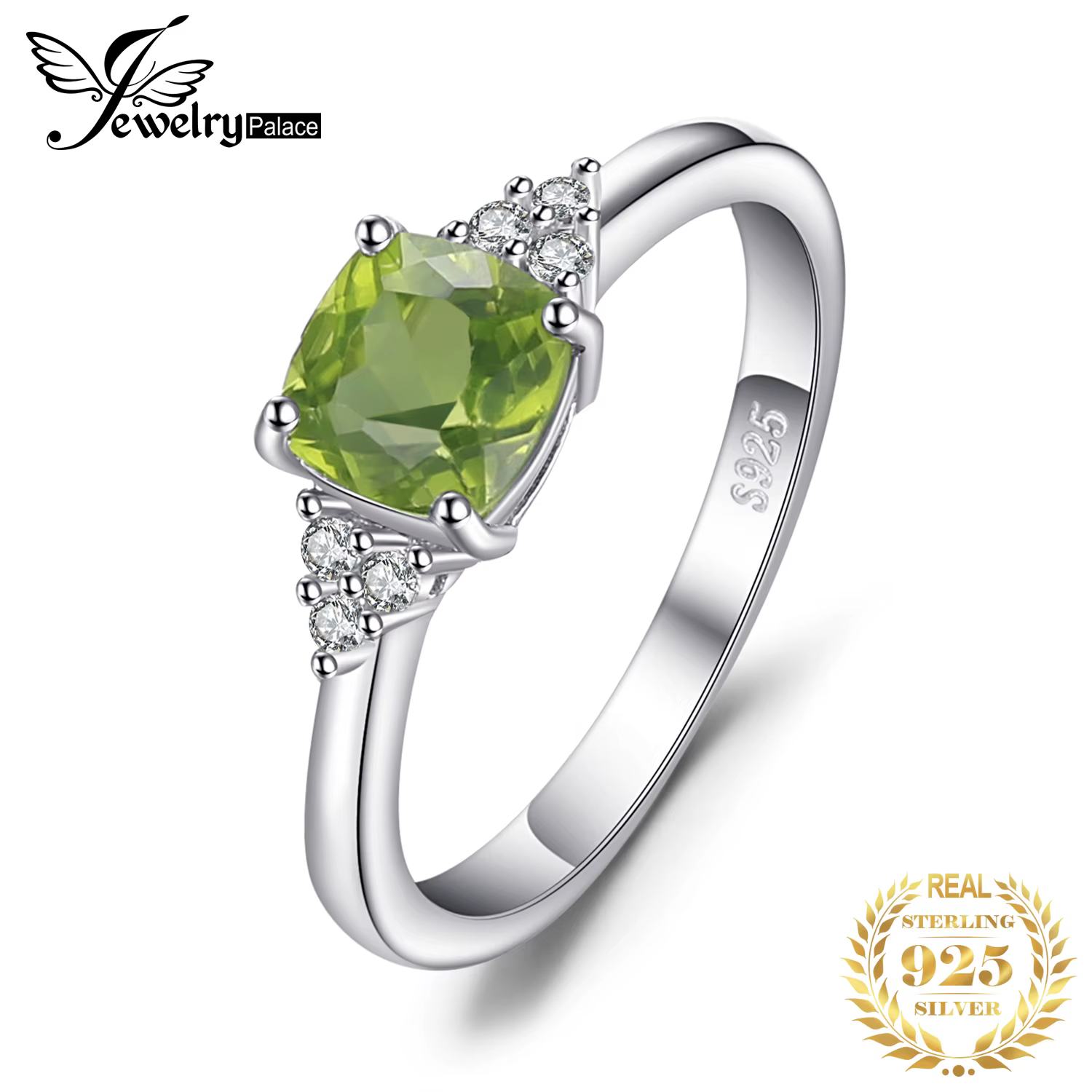 JewelryPalace – bague Solitaire en argent Sterling 925, péridot naturel véritable, pour femme, bijou
