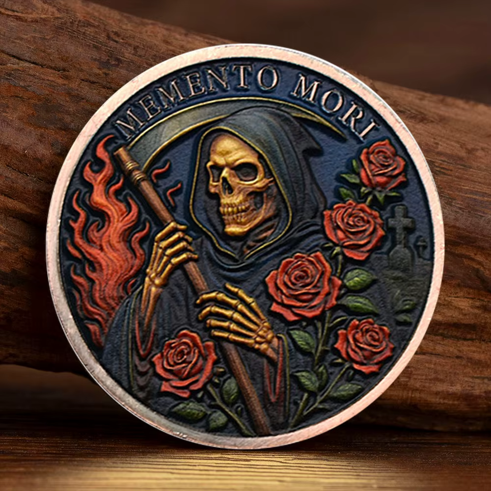 Memento Mori crâne Rose commémoratif plaqué corbeau croix pièce à collectionner décoration de la mai