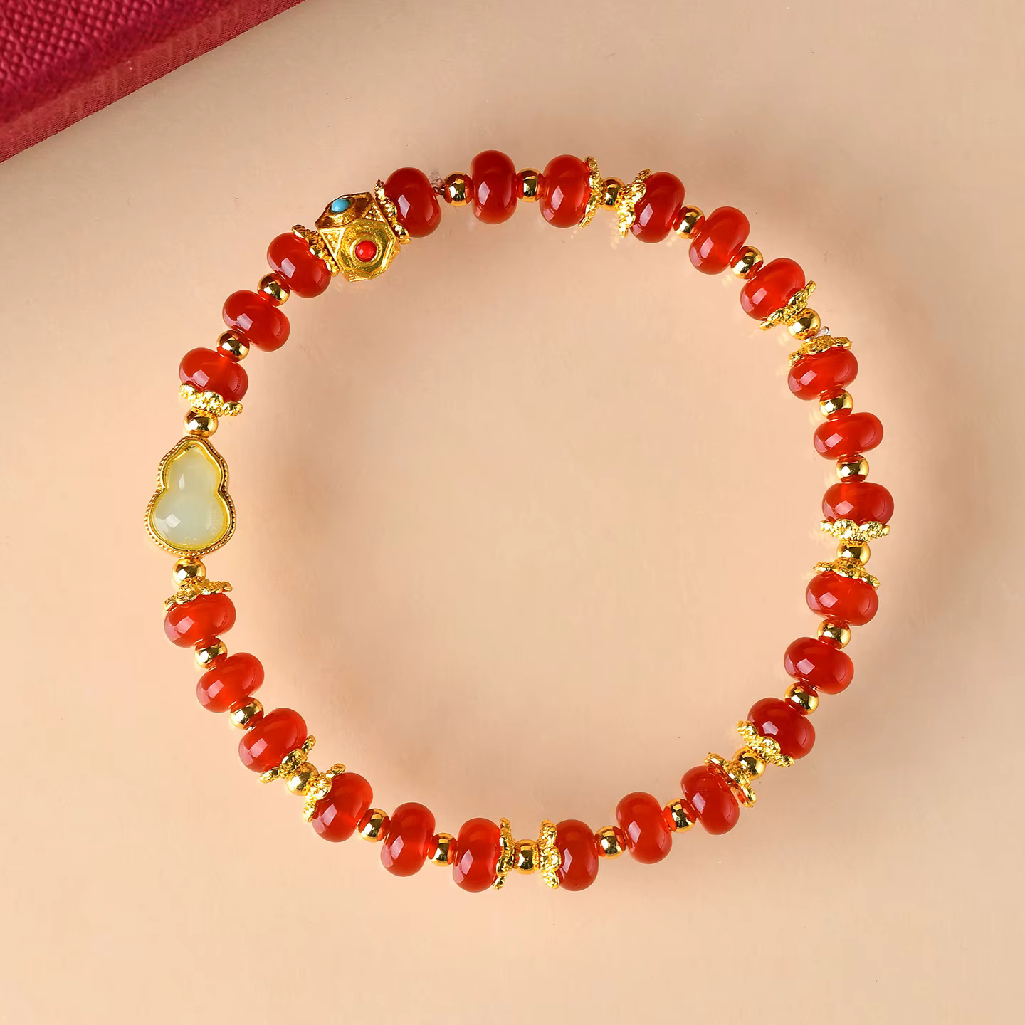 Bracelet de gourde en Agate rouge naturelle, plaque de perle, création culturelle, Style chinois, Bi