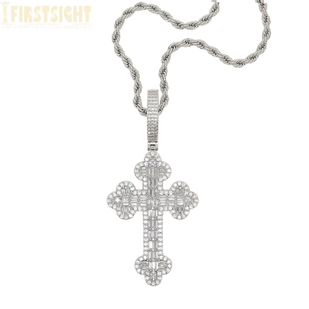 Collier de luxe glacé en forme d'oeil et de croix, breloque en zircone cubique scintillante, chaîne 