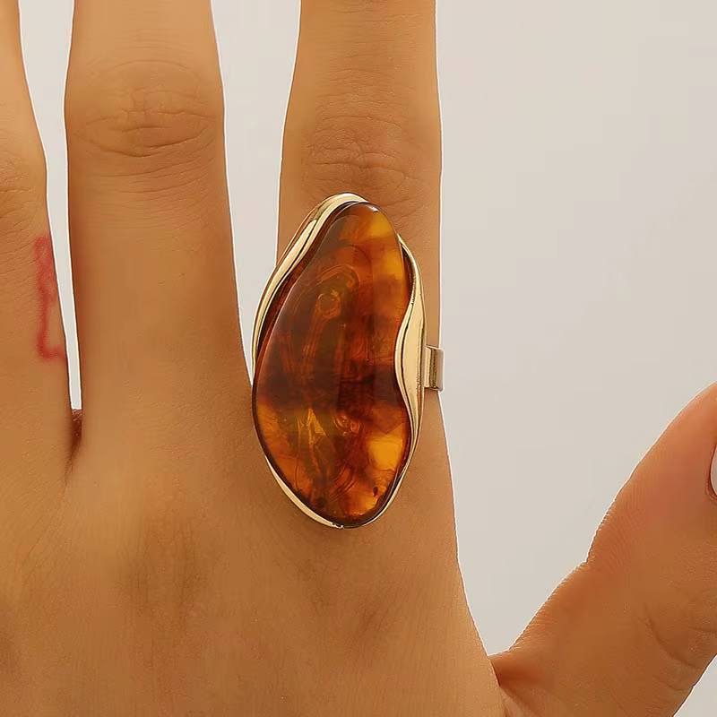 Bague géométrique réglable en résine marron vert Beige, nouveau Design, Vintage, couleur or, bagues 