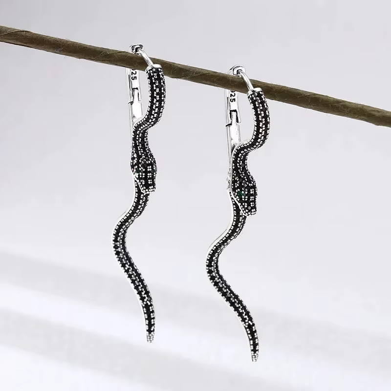 Boucles d'oreilles carrées Vintage en argent Sterling 925 pour femmes, bijoux tendance rétro serpent