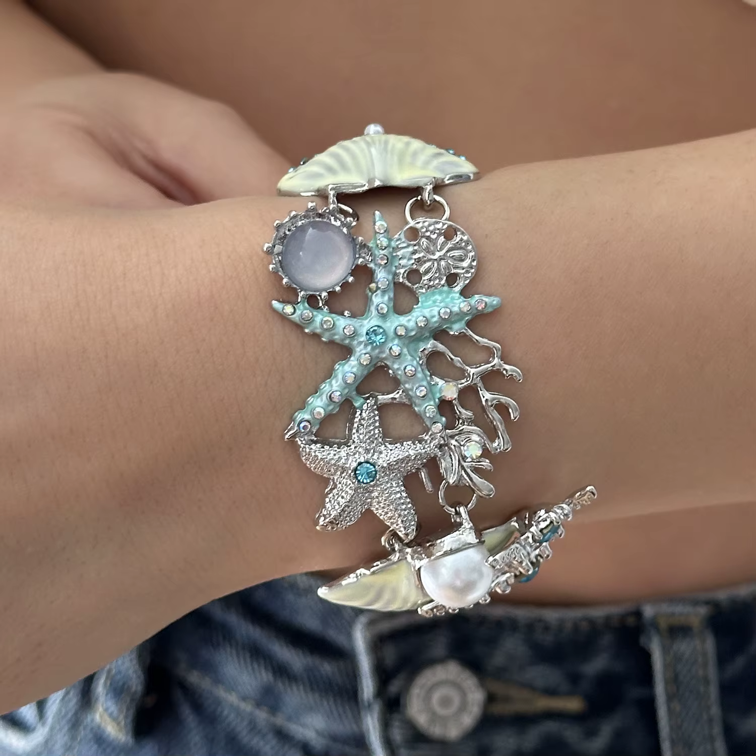 Ensemble de bijoux Bohème Coquillage Corail Étoile de mer Pierre CZ pour Femme, Collier Boucles d'or