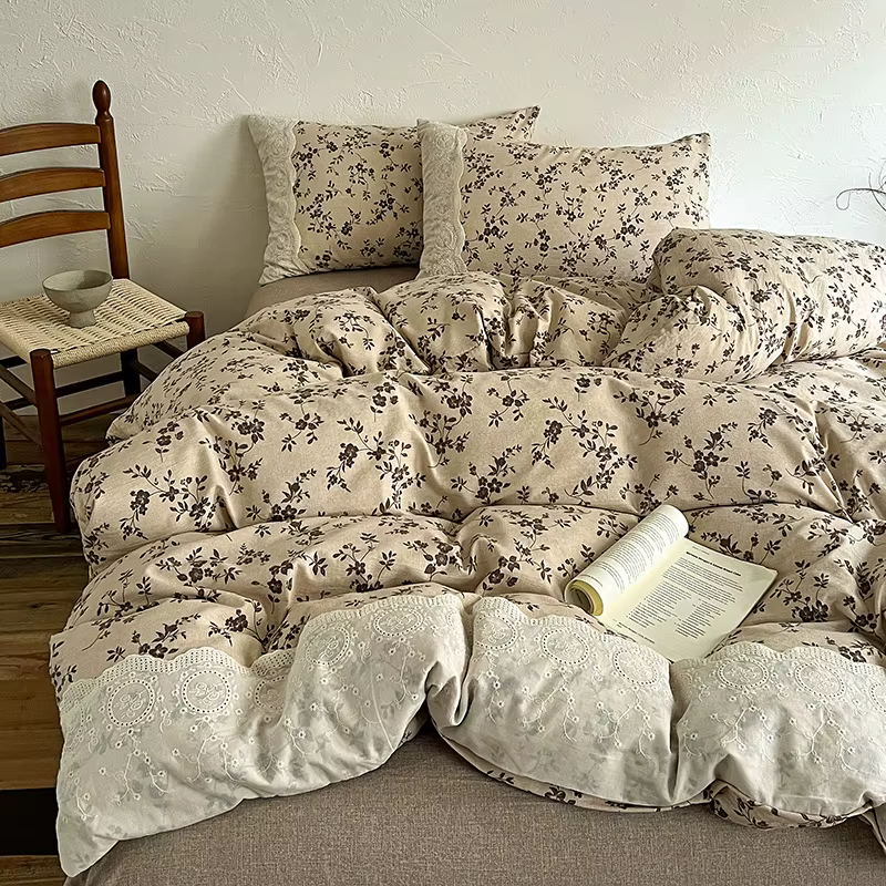Ensemble de literie Style dentelle Vintage, housse de couette florale nordique, drap plat, Double ta