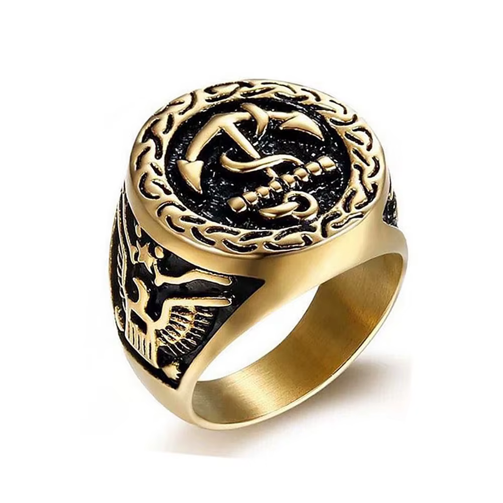 Bague vintage en acier inoxydable pour hommes, US Navy, USN Eagle Injector, Hip Hop Gold Document Si