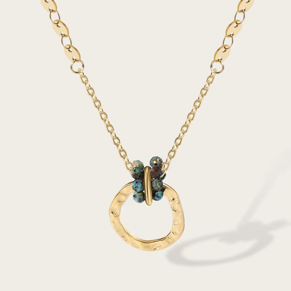 YACHAN Chaîne en acier inoxydable femmes collier Afrique turquoise pierre naturelle pendentif 18k pl