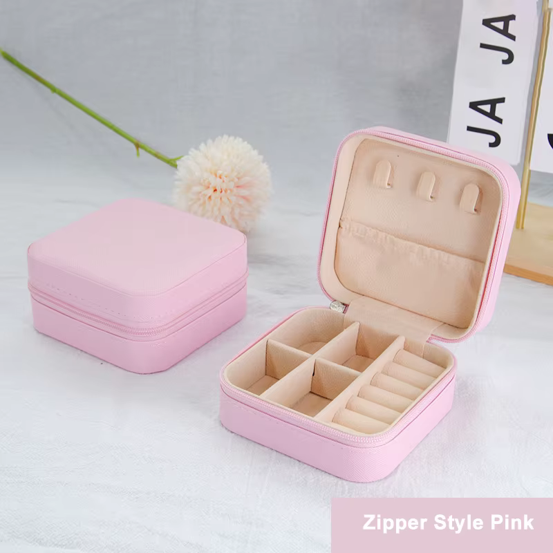Étui à bijoux de voyage portable, mini boîte de rangement à bijoux avec fermeture éclair, petit orga