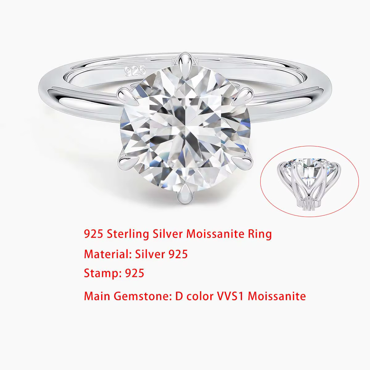 SDOOU Bague de promesse en or véritable 14K à 6 griffes, moissanite ronde 1-3 carats, certifiée GRA,
