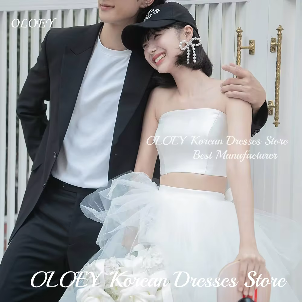 OLOEY 2025 blanc volants Tulle deux pièces robes de mariée corée séance Photo Tulle princesse robes 