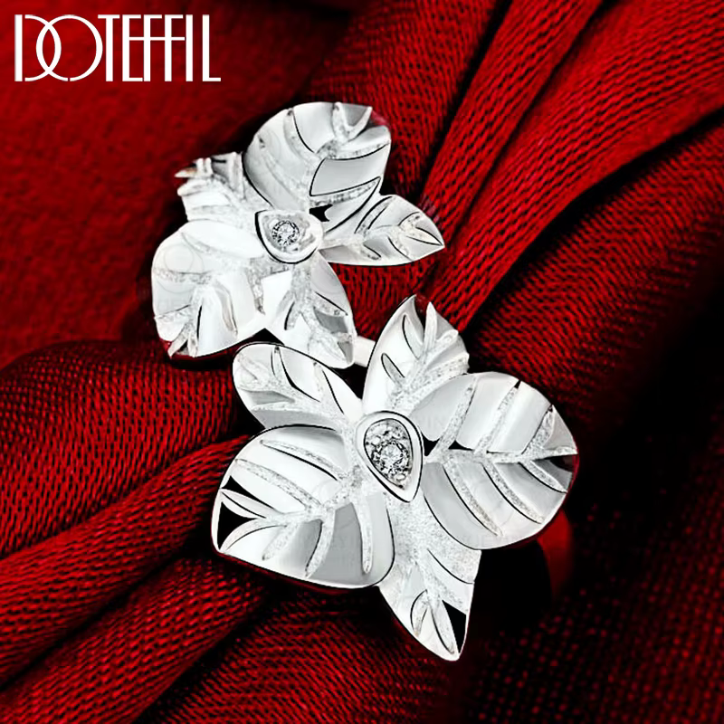 DOTEFFIL – bague en argent Sterling 925 avec double fleur et Zircon AAA pour femmes et hommes, bijou