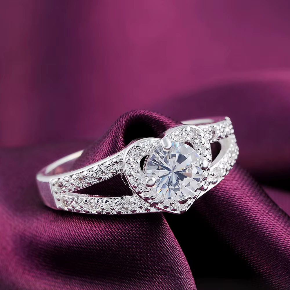 Vente en gros en argent sterling 925 fin 6-10 #   Bague en Zircon en forme de cœur pour femmes, acce
