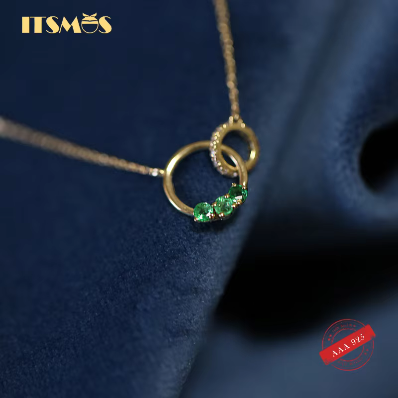 ITSMOS-Collier en argent plaqué or 14 carats pour femme, émeraude créée, classique, français, simple