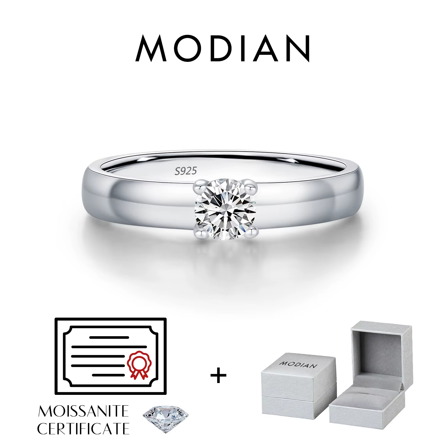 MODIAN D couleur ronde Moissanite anneaux 925 en argent Sterling mode Simple bague pour les femmes d