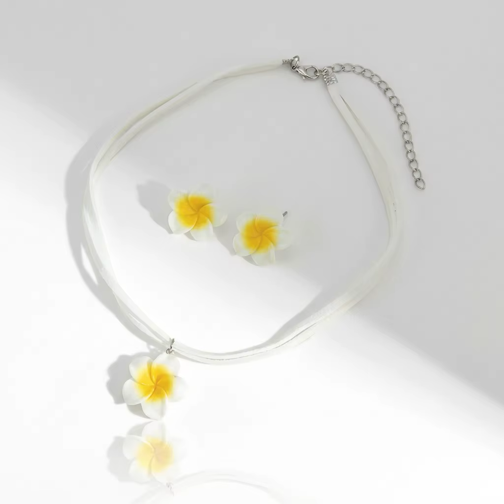 Parure de bijoux bohème élégante avec grandes fleurs pour femme, collier et boucles d'oreilles à pen