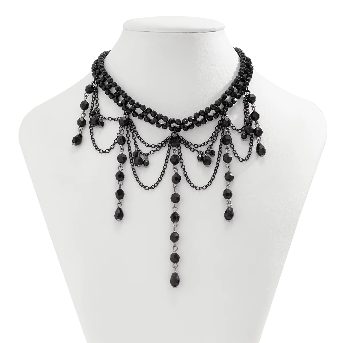 Lacteo gothique cristal gland tour de cou perles noires à la main brin collier multicouche charme co