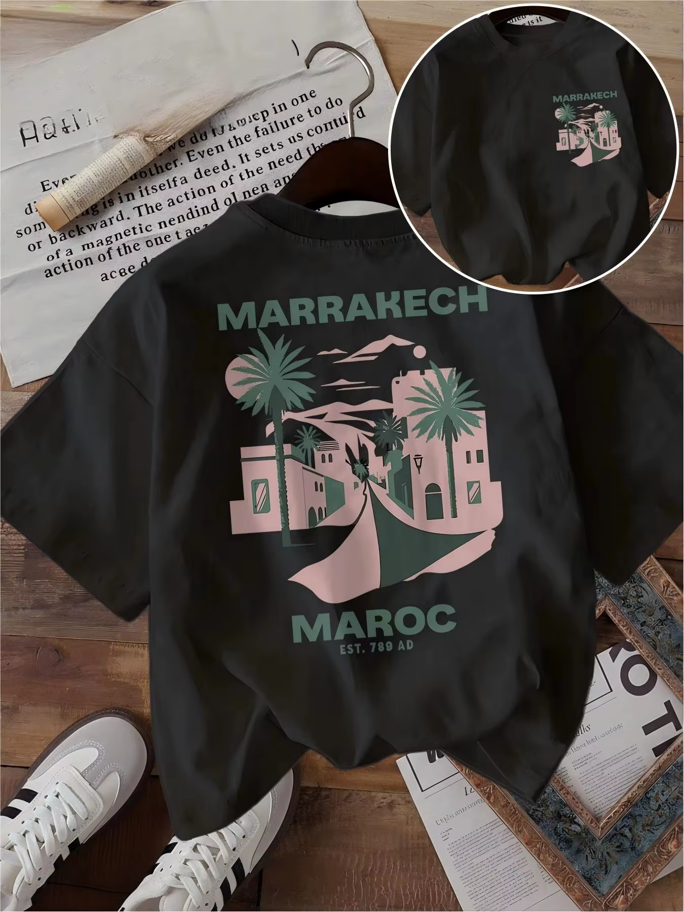 T-shirt Marrakech Maroc – Motif humoristique vintage voyage au Maroc, palmier du désert, Harajuku – 