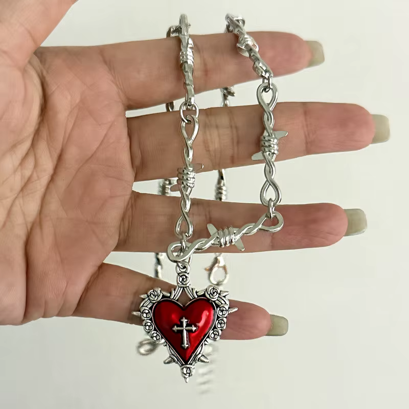 Collier en forme de croix de la mort, bijoux gothiques, vintage, accessoire de sorcière, Y2k, épines
