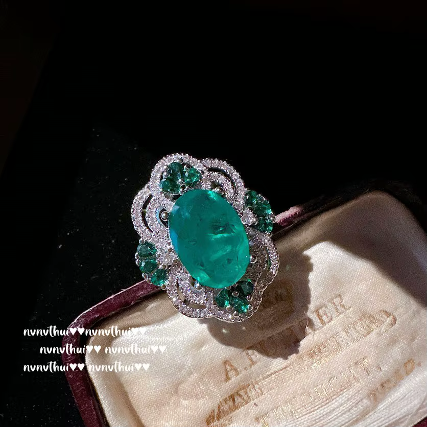Ensemble de bijoux de mariage en argent 925 pour femme, émeraude, tourmaline, bague, boucle d'oreill