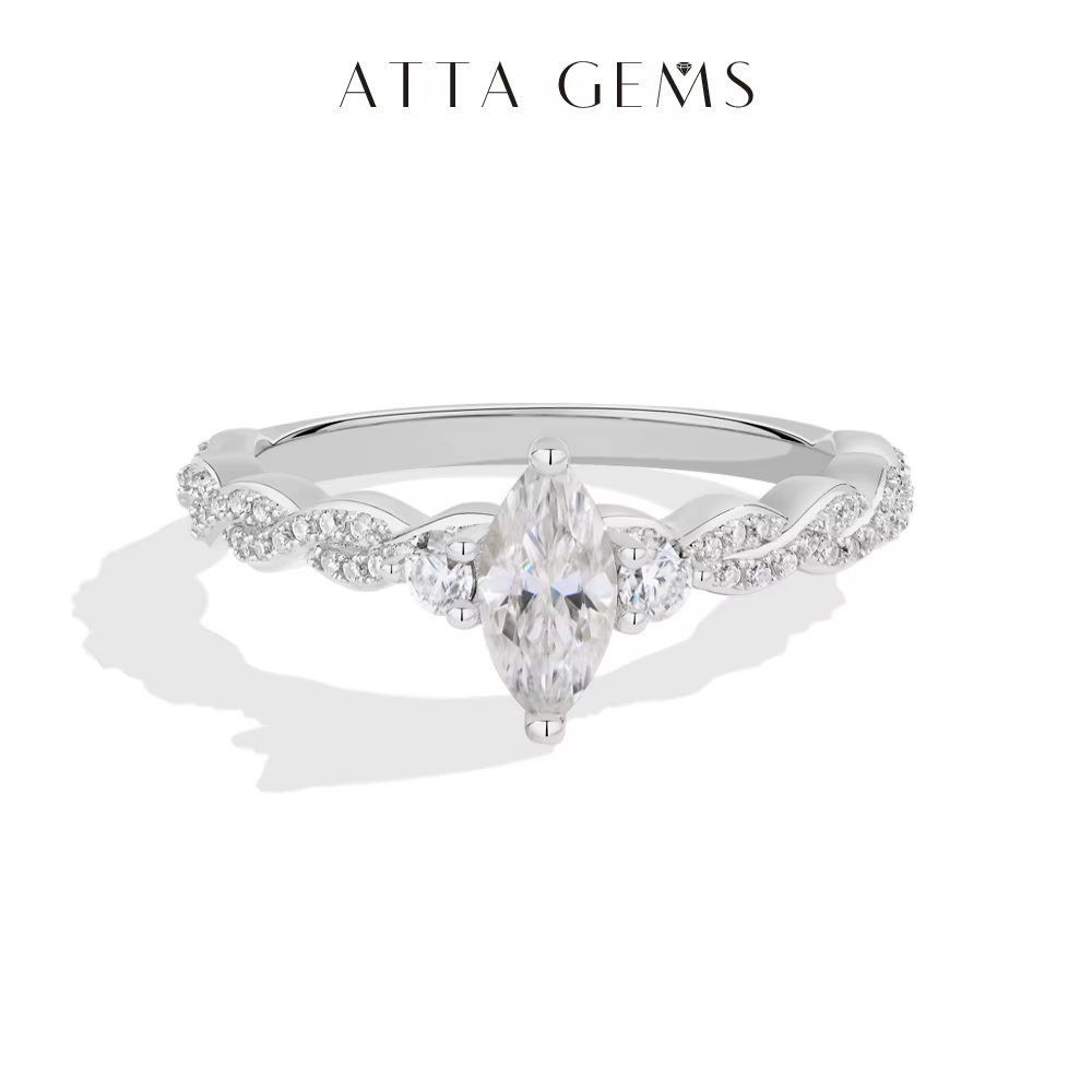 ATTAGEMS – bague de luxe en Moissanite Marquis 0,5 ct pour femmes, 100% argent Sterling 925, bijoux 