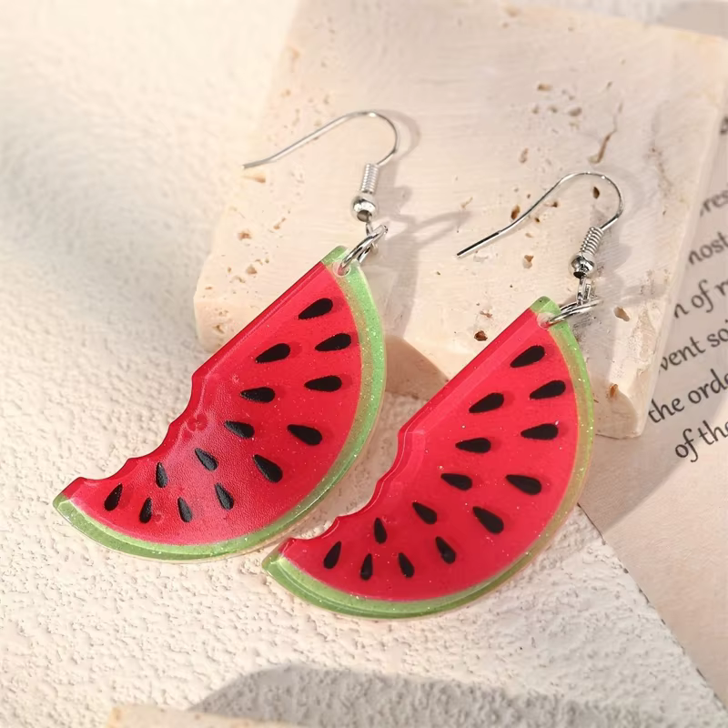 Boucles d'oreilles pendantes en acrylique tendance pour femme, motif pastèque et kiwi, bijoux fantai
