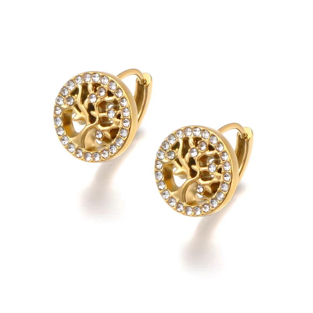 Boucles d'oreilles arbre de vie élégantes pour femmes et filles, en acier inoxydable, en Zircon tran
