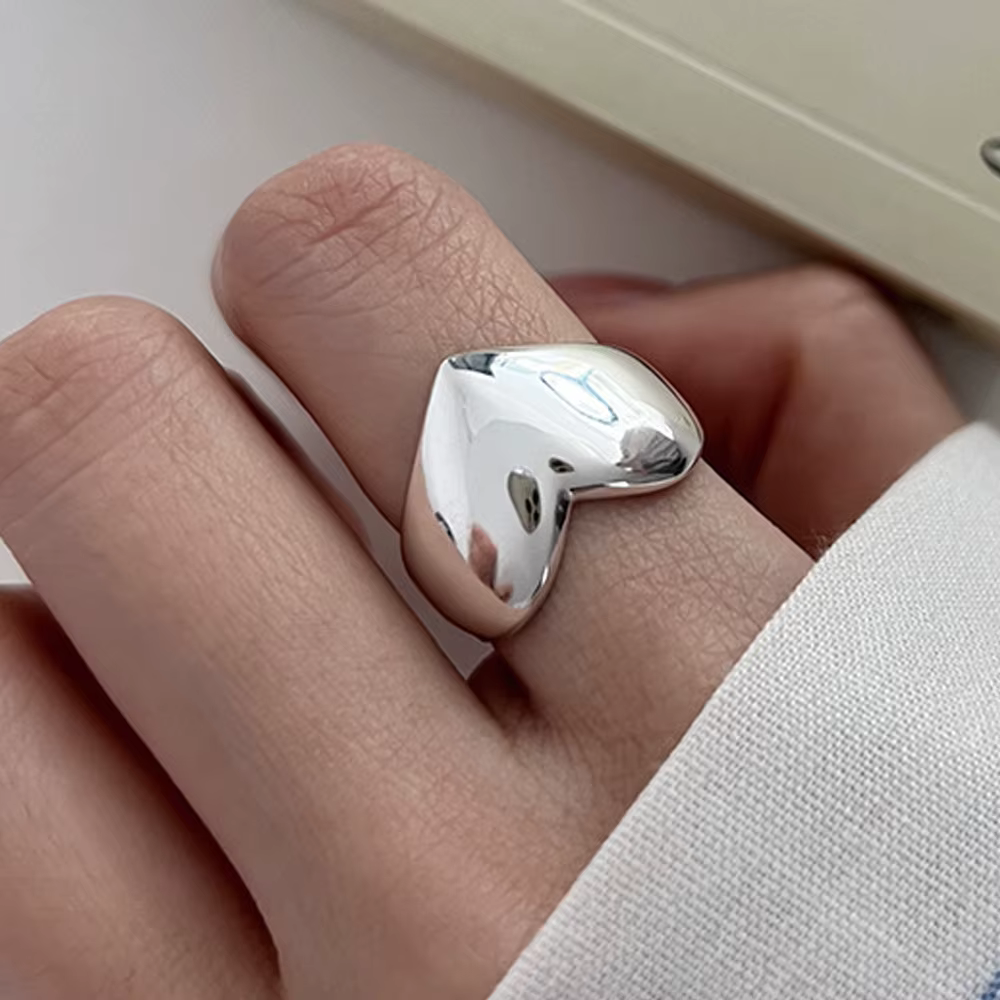 BF CLUB 925 en argent Sterling Simple coeur anneaux pour femmes Couple mode géométrique Vintage à la