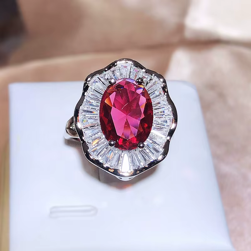 Bague de fiançailles rouge vif de luxe pour femme, bague assortie, bijoux brillants, cadeau des trav