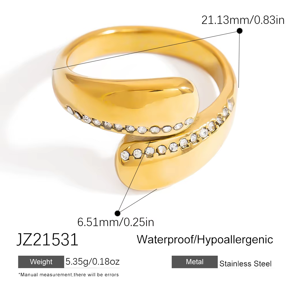 Ars – bague en acier inoxydable pour femmes, plaqué or 18 carats, anneaux ouverts en Zircon, bagues 