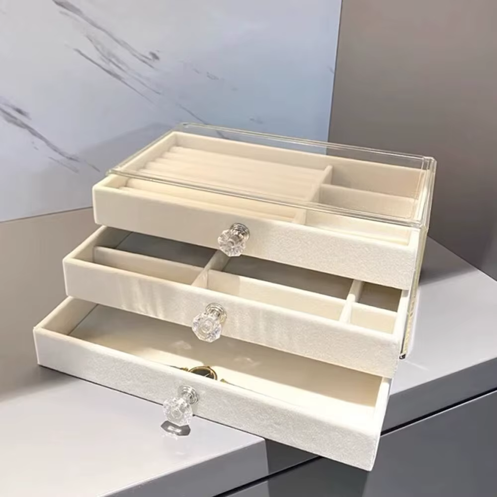 Tiroir à bijoux en flanelle haute capacité (3 couches) – Parfait pour ranger des boucles d'oreilles,