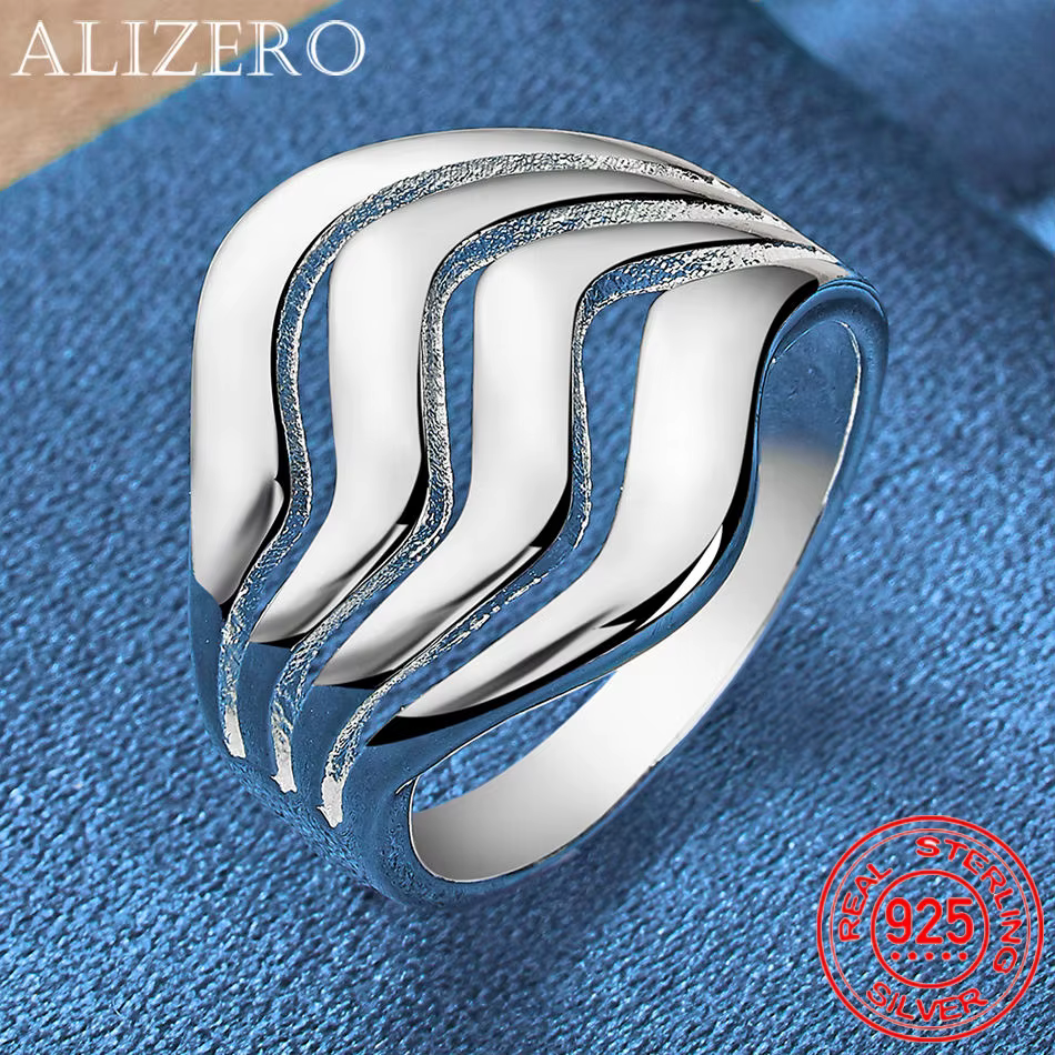 ALIZERO 925 bague en argent Sterling bague ondulée à quatre lignes pour femmes hommes mariage fiança