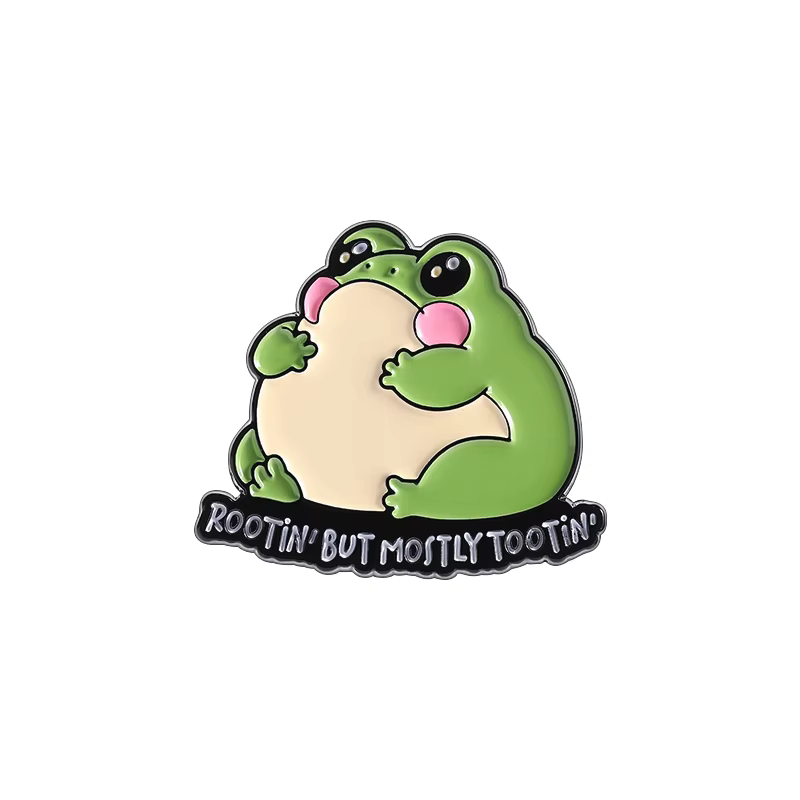 Broche en émail Rootin But Mostly Tootin, grenouille timide rose, insigne de revers, bijoux animaux 
