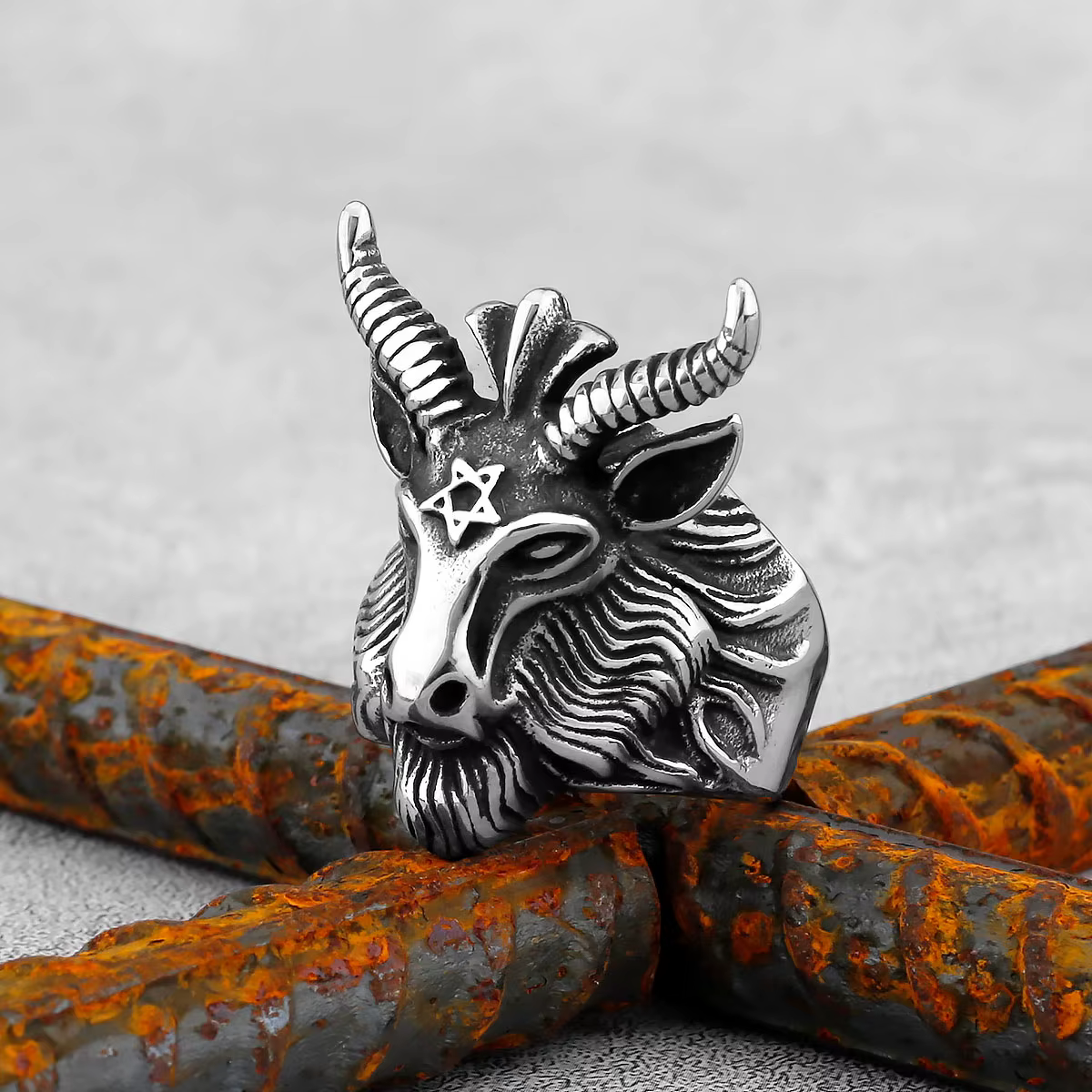Vintage Satan signe pentagramme tête de chèvre anneau Punk Style gothique haute qualité métal Satan 