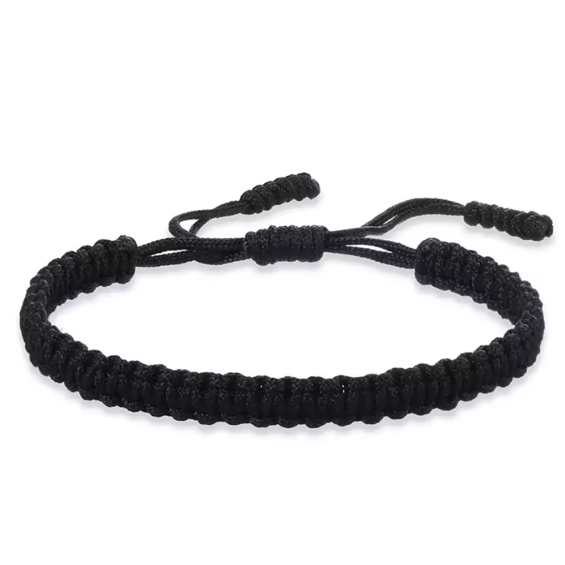 Bracelets à cordes tressées faits à la main, corde tissée tibétaine bouddhiste rouge et noir, amulet