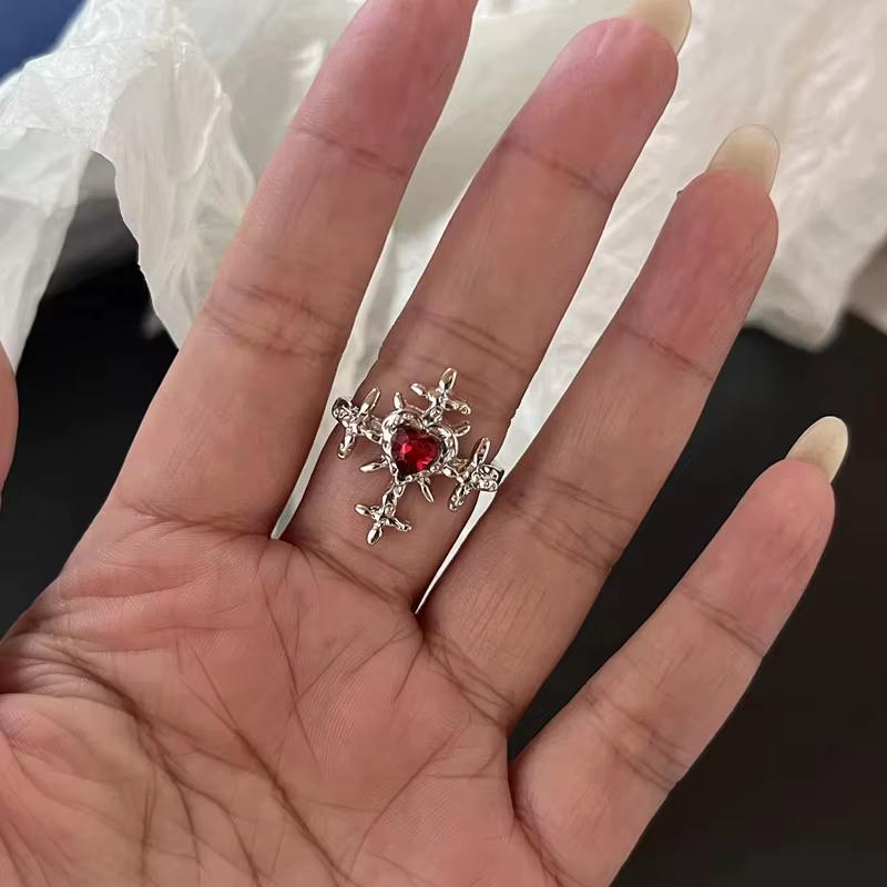 Bagues en pierre naturelle opale irrégulière pour femme, matiques esthétiques, rouge et blanc, queue