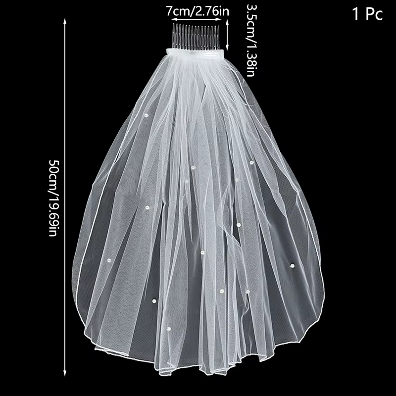 Voile de Patients de Mariage Élégant avec Perles, Coiffure Courte en Tulle Blanc avec Peigne, Access