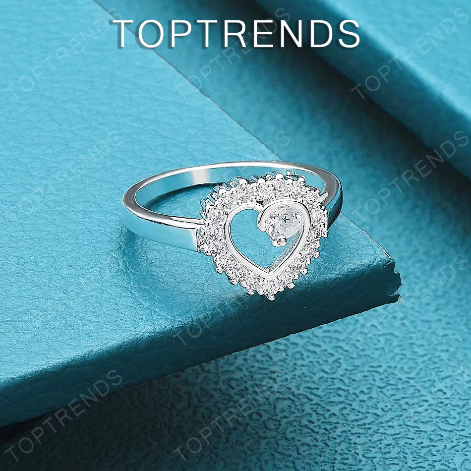 Bijoux romantiques de luxe en argent Sterling 925, bague en forme de cœur en zircone cubique AAA pou