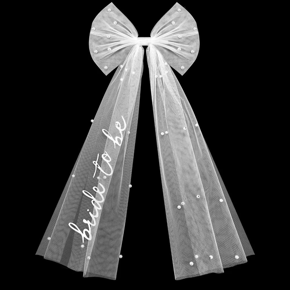 Voile de mariée simple à fleurs avec ruban de perles, double couche, coiffe de mariée en gaze pour f